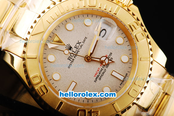 Rolex Yachtmaster Swiss ETA 2836 Automatic Movement Full Gold Case/Strap with Grey Dial and White Round Hour Marker - Click Image to Close